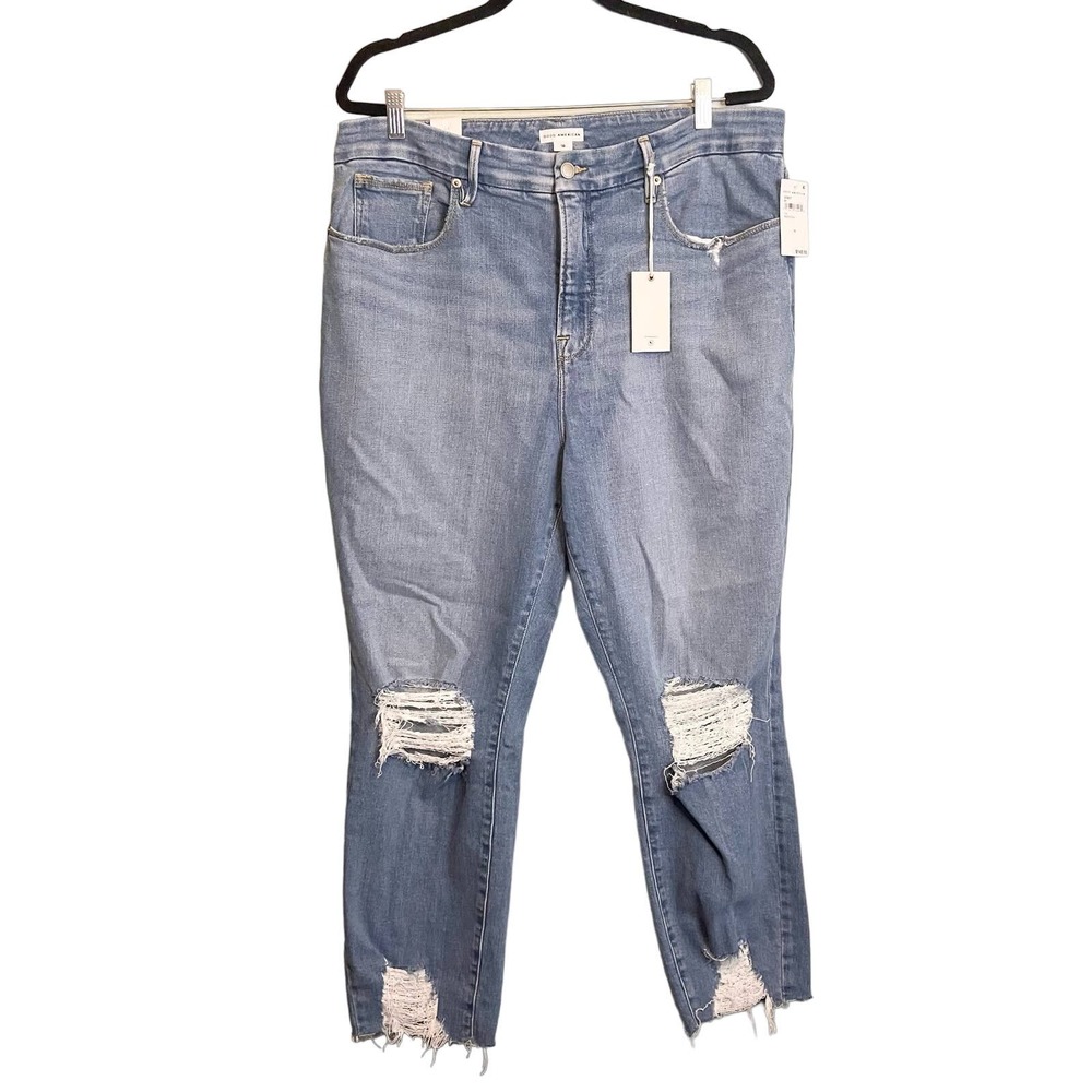 Good American Good Classic Distressed Straight High Rise Crop Jeans Size 18 NWT